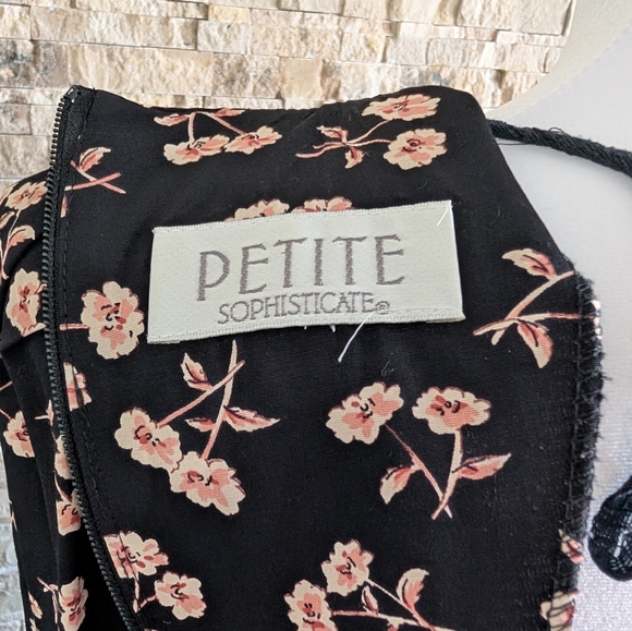 Vintage 90s Black Floral Dress Shoulder Pads Ruffle Slit Button Detail Sz 2 - Picture 10 of 14